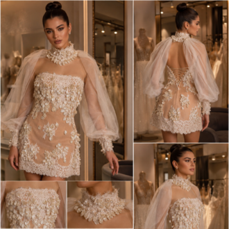 Celeste Royale – Yüksek Yakalı Couture Mini Elbise