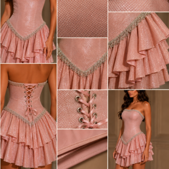 Luna Blush – Pudra Işıltılı Korse Mini Elbise