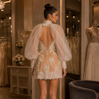 Celeste Royale – Yüksek Yakalı Couture Mini Elbise
