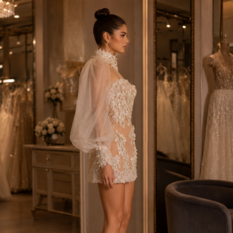 Celeste Royale – Yüksek Yakalı Couture Mini Elbise