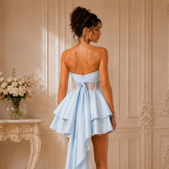 Blue Indigo – Katlı Couture Mini Elbise
