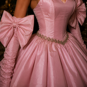 Barok Prenses – Tafta Pembe Couture Mini Elbise