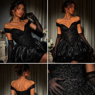 Noir Rococo – Boncuk İşlemeli Korse Siyah Mini Elbise