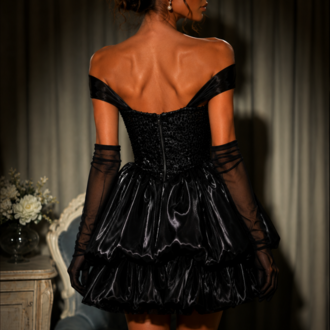 Noir Rococo – Boncuk İşlemeli Korse Siyah Mini Elbise