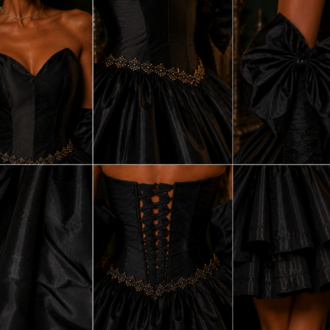 Barok Prenses – Tafta Siyah Couture Mini Elbise