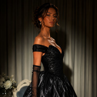 Noir Rococo – Boncuk İşlemeli Korse Siyah Mini Elbise