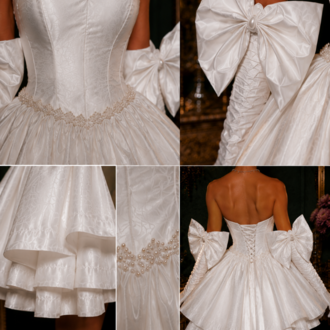 Barok Prenses – Tafta Beyaz Couture Mini Elbise