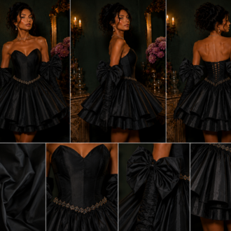 Barok Prenses – Tafta Siyah Couture Mini Elbise