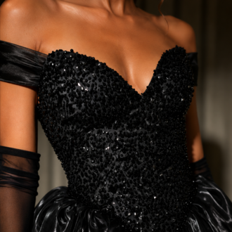 Noir Rococo – Boncuk İşlemeli Korse Siyah Mini Elbise