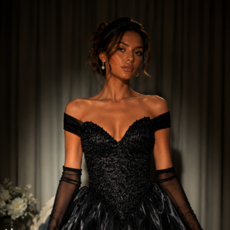 Noir Rococo – Boncuk İşlemeli Korse Siyah Mini Elbise