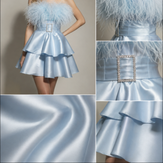 Dreamy Blue – Bebe Mavi Tüy Detaylı Korse Mini Elbise
