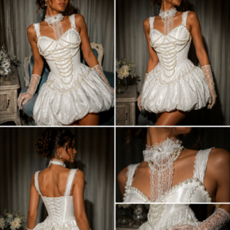 Victoria – İnci İşlemeli Beyaz Mini Elbise