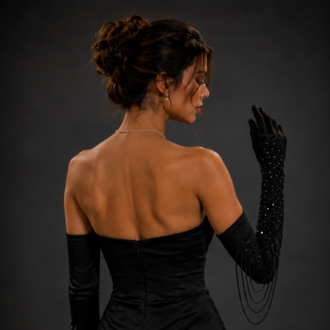 Velvet Noir – El İşlemeli Kadife Uzun Eldiven