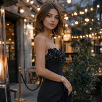 Midnight Blossom – Siyah İşlemeli Tüylü Mini Elbise