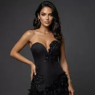 Noir Feather – Siyah Tüylü Couture Mini Elbise