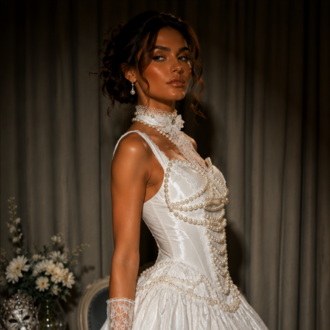 Victoria – İnci İşlemeli Beyaz Mini Elbise