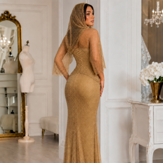 Nefertari Gold – Taş İşlemeli Couture Elbise