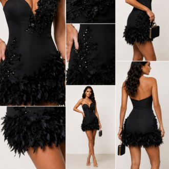 Noir Feather – Siyah Tüylü Couture Mini Elbise