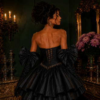 Barok Prenses – Tafta Siyah Couture Mini Elbise