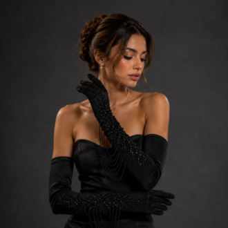 Velvet Noir – El İşlemeli Kadife Uzun Eldiven