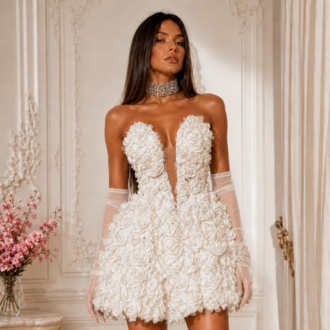 Black Rose – Siyah Üç Boyutlu Gül Aplikli Mini Elbise