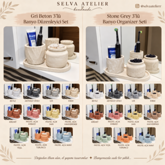 Stone Grey 3'lü Banyo Organizer Seti