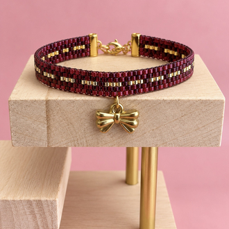 Bowie Miyuki Bileklik – Bordo | Fiyonk Charm Detaylı El Yapımı Bileklik