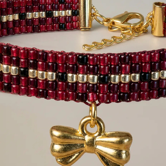 Bowie Miyuki Bileklik – Bordo | Fiyonk Charm Detaylı El Yapımı Bileklik