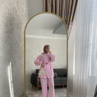 Pembe brodeli güllü takım
