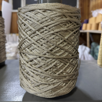 4MM POLYESTER KREM GOLD SİMLİ RİBON MAKROME İPİ (1KG)
