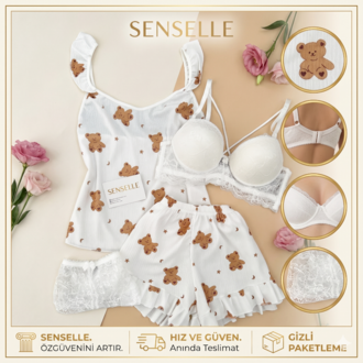 Senselle Mini Tedy 4'lü Şortlu Pijama Takımı