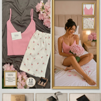 Senselle Pembe Lale Şortlu Pijama Takımı