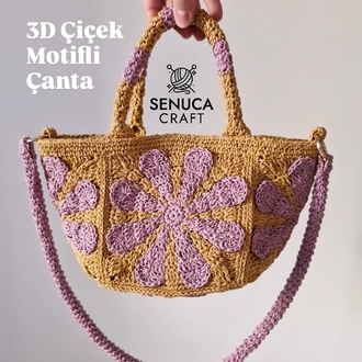 3D Çiçek Motifli Çanta 