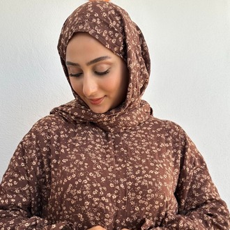 Şal Birleşik Namaz Elbisesi Kahve Çiçekli