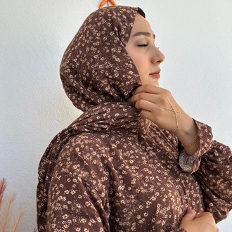 Şal Birleşik Namaz Elbisesi Kahve Çiçekli