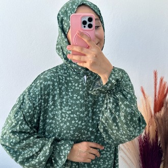 Şal Birleşik Namaz Elbisesi - Yeşil Çiçekli