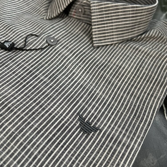 Keten Gomlek Slim Cizgili (Siyah)