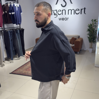 Oversize Yıkamalı Modal Kumaş Gömlek Siyah (Premium) 