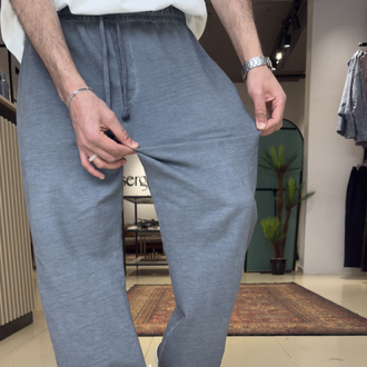 Baggy İki İplik Yıkamalı Eşofman Altı Füme Mavi