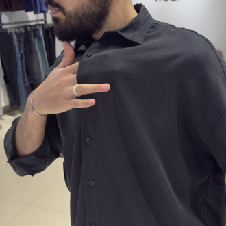 Oversize Yıkamalı Modal Kumaş Gömlek Siyah (Premium) 