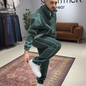 Oversize Biyeli Eşofman Takımı Yeşil