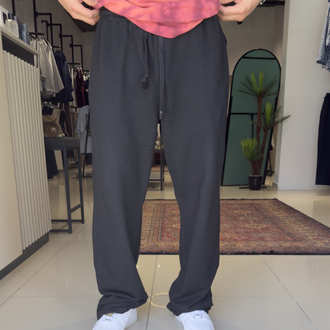 Baggy İki İplik Yıkamalı Eşofman Altı Siyah