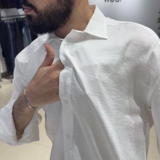 Oversize Tensel Kumaş Gömlek Beyaz