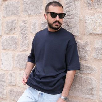 Oversize Oysho Kumaş Tişört Lacivert 