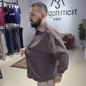 Oversize Yıkamalı Modal Kumaş Gömlek Kahverengi (Premium)