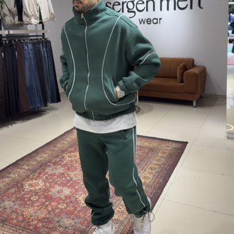 Oversize Biyeli Eşofman Takımı Yeşil