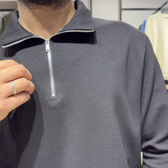 Regular İnterlok Kumaş Yarım Fermuar Sweatshirt Siyah 