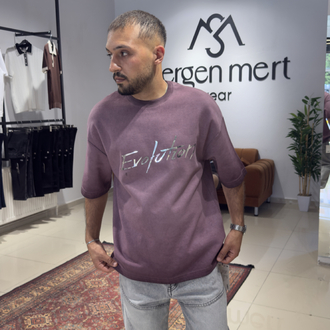 Oversize Silikon Baskı Detaylı Yıkamalı Tişört Bordo