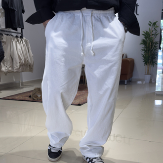 Baggy Keten Pantolon Ekru 