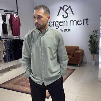 Oversize %100 Pamuk Keten Gömlek Çağla Yeşili